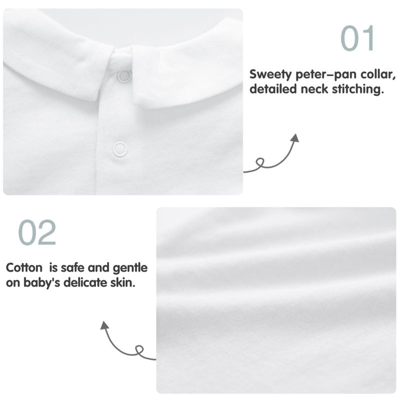 pureborn Baby Boy Girl Long Sleeve Cotton Bodysuit Spring Fall Peter Pan Collar Romper Solid White 3-6 Months - Image 4
